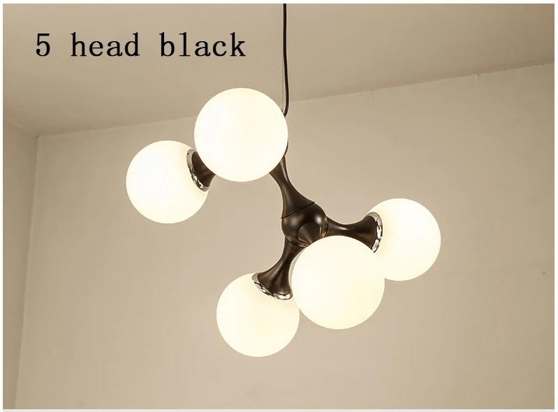 Скандинавский дизайн ретро E27 черный белый шар светодиодный потолочный Люстра светильник люстры лампа для лофт кухня гостиная спальня прихожая - Цвет абажура: 5 head black