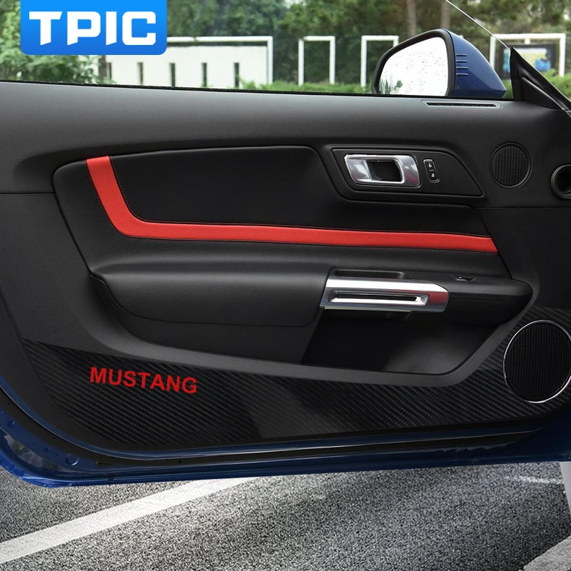 For Ford Mustang 2015-2018 Car Door Anti-Kick Pad 3D Carbon Fiber Protection Mat