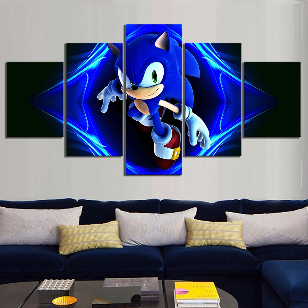 

Canvas Painting Wall Art Home Decoration 5 Panel Sonic The Hedgehog Video Game Poster Bedside Background Frame Modular Picture