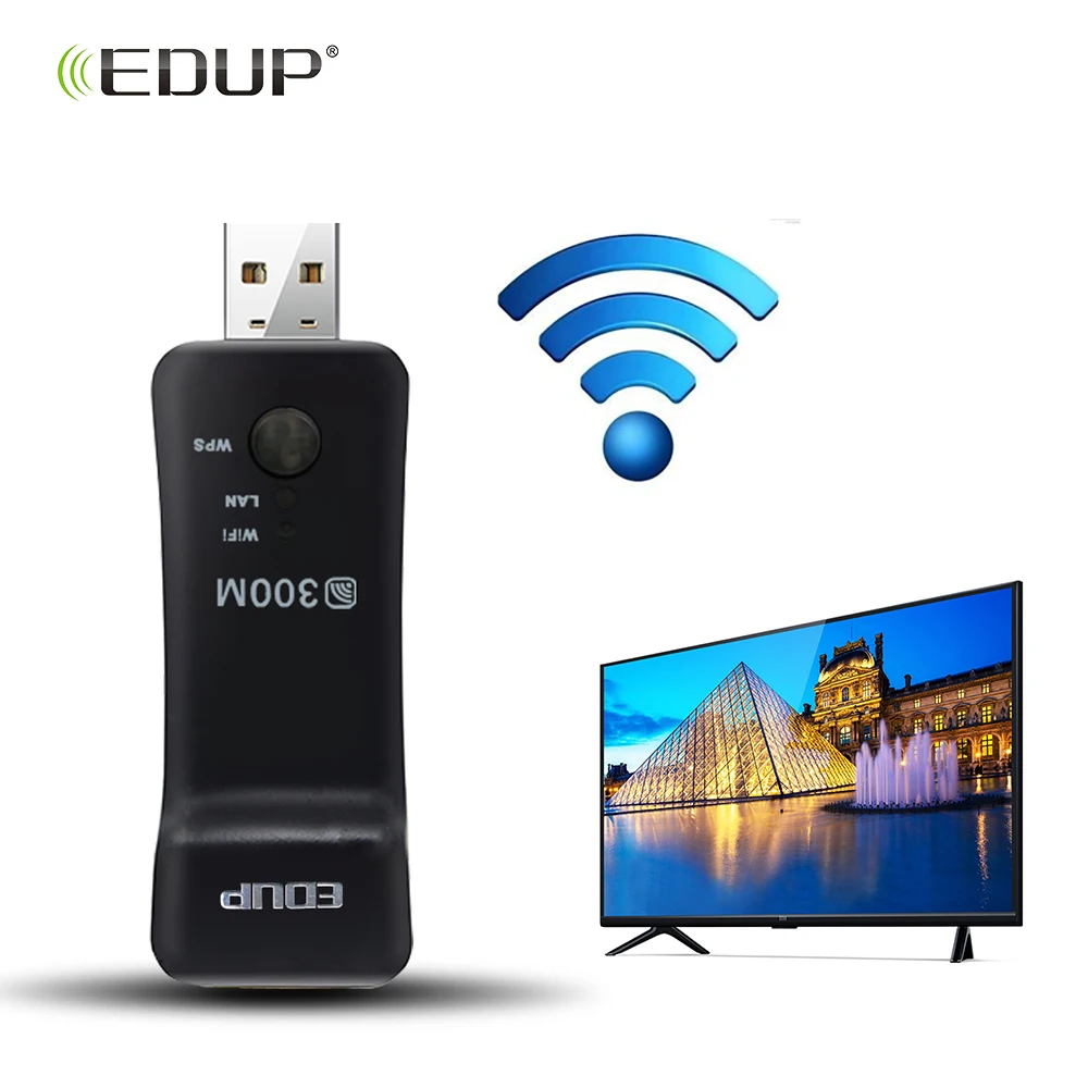 

EDUP 300Mbps Wireless Smart TV Network Card 2.4GHz Universal Smart TV WiFi Adapter USB WiFi Repeater for Smart TV/player/TV Box