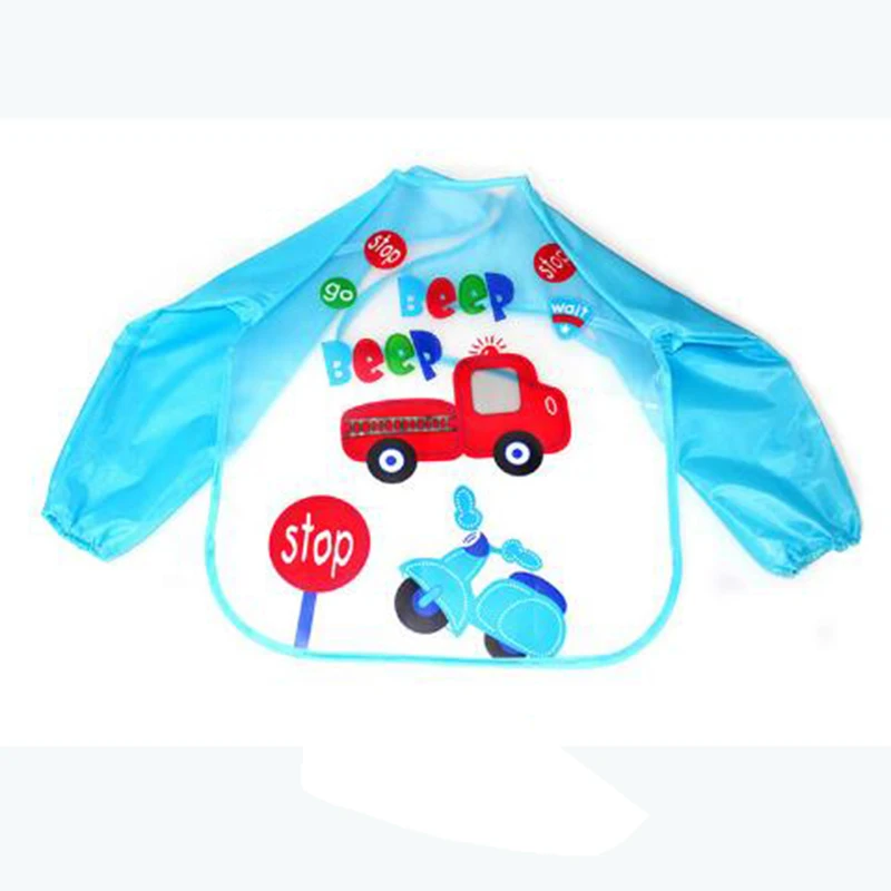 Meetcute/высококачественные водонепроницаемые пластиковые комплекты для малышей с длинными рукавами для кормления, Детские сланцы, одежда для малышей, 4 симпатичных рисунка - Цвет: Небесно-голубой