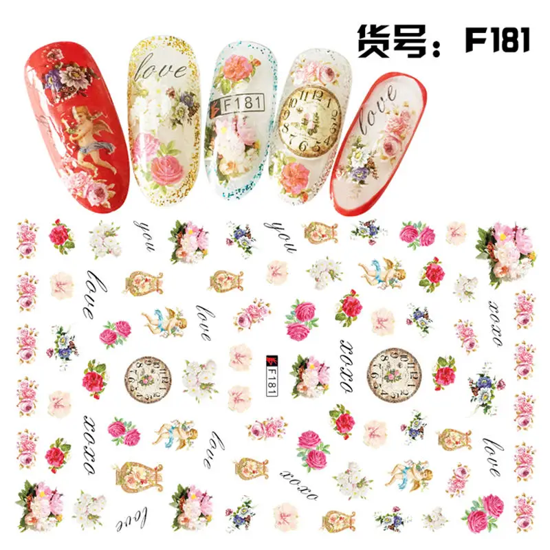 Новые стили 3D рельефные наклейки на ногти Цветок Клей DIY маникюр слайдер ногтей Советы Декоративные наклейки - Цвет: F181