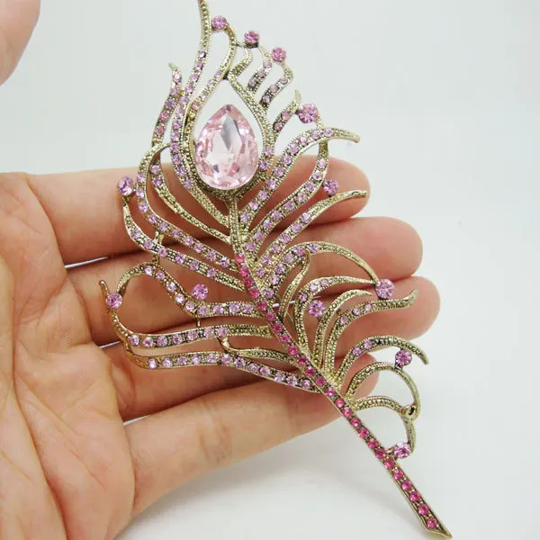 Pretty Peacock Hair Clip Enamel Gold Tone Alloy Purple Clear Rhinestones Jewelry