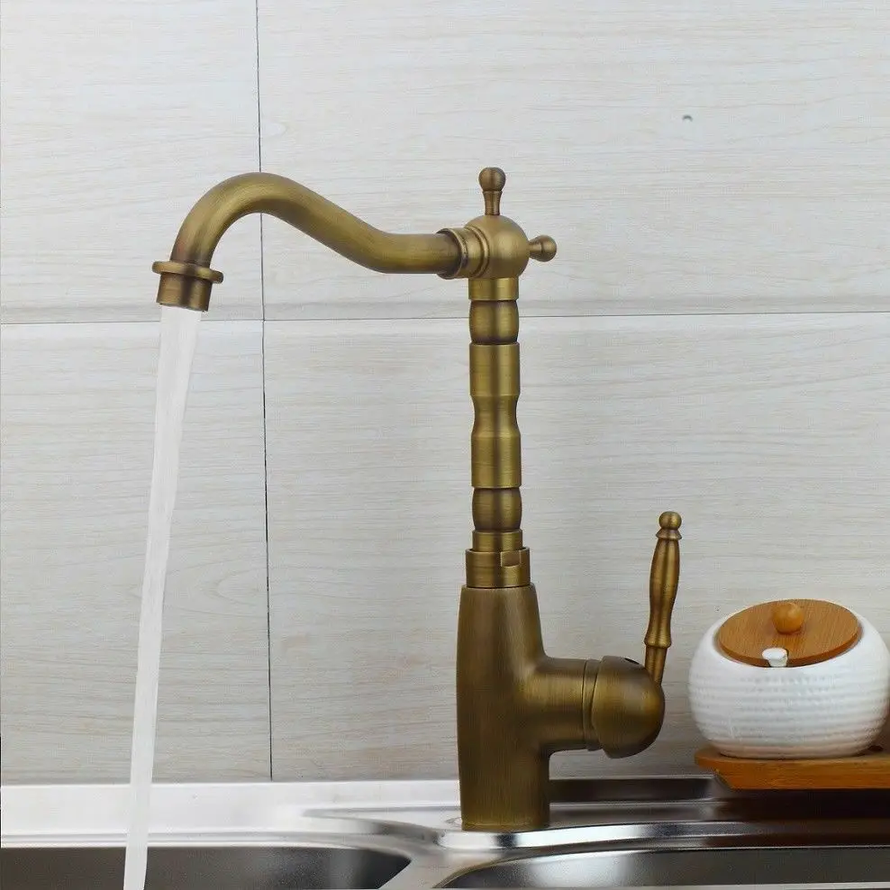Antique Brass Kitchen Faucet Bronze Single Handle Hot and Cold Water Kitchen Sink Tap 360 Swivel Bathroom Sink Mixer Tap Antique Brass Kitchen Faucet Bronze Single Handle Hot and Cold Water Kitchen Sink Tap 360 Swivel Bathroom Sink Mixer Tap