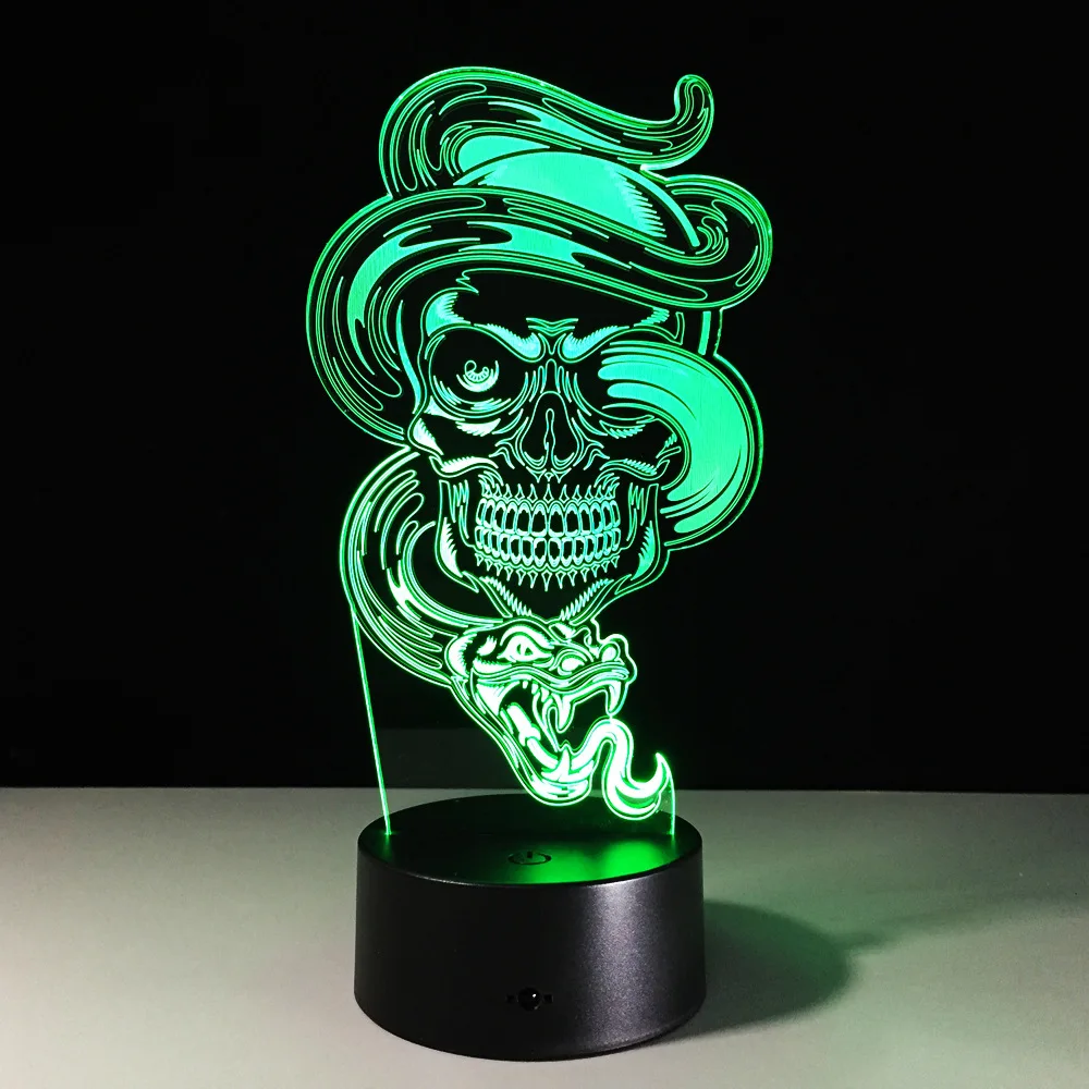  3D LED Color Night Light Changing Lamp Halloween Skull Light Acrylic 3D Hologram Illusion Desk Lamp - 32856482821