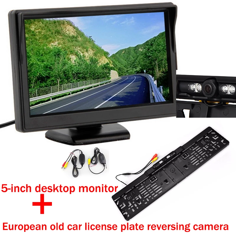 Реверсивный Камера Парковка монитор СВЕТОДИОДНЫЙ монитор автомобиля HD Desktop Silver/черный Беспроводной передатчик 5 дюймов TFT Европейский номерного