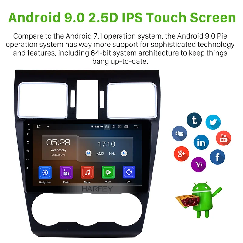 Sale Harfey Car Radio Player 2Din 9" HD 8 Core Android 9.0 Stereo Autoradio GPS for Subaru WRX forester 2014-2016 Vehicle Head Unit 2