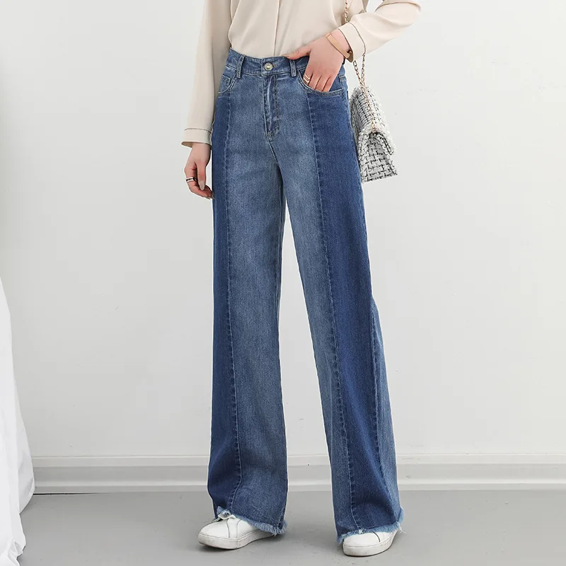 Crudo Ancha Amplia De Gratis Y Empalme Las Pierna Color Blue Primavera Recta Vaqueros Pantalones Mujeres Nueva Envío 2019 Moda Otoño zUdE6xzqw