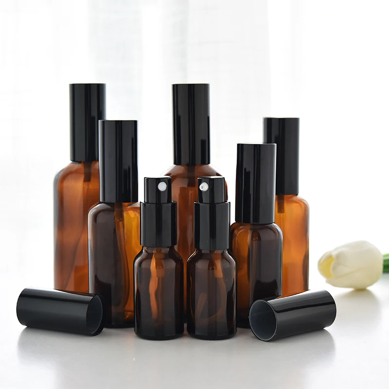 

10ml 30ml 50ml Portable Amber Glass Refillable Bottles Essential Oil Mist Sprayer Spray Bottle Makeup Cream Lotion Containers