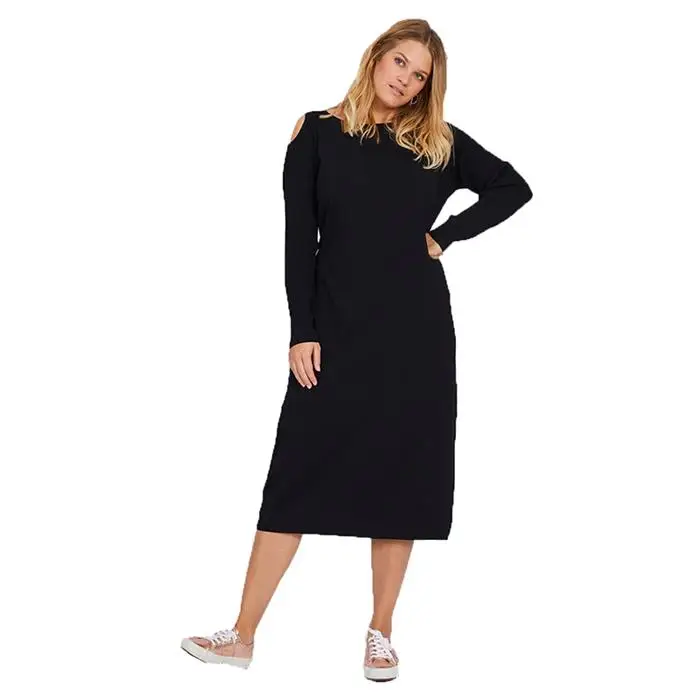 

Kissmilk 2018 New Simple Big Size Pure Black Off The Shoulder Trim Figure A Knitted Comfortable Fashion New Style Fashion Dress