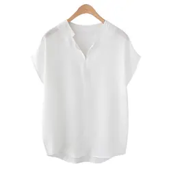 Mferlier женская шифоновая блузка плюс размер 4XL 5XL Элегантная с v-образным вырезом короткий рукав Свободный Повседневный Белый Черный тонкий