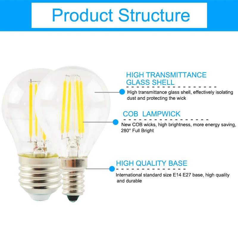 GreenEye 4 шт./лот светодиодный лампочка E27 E14 G45 AC 220 В 2 Вт 4 Вт 6 Вт Светодиодный стеклянный шар лампа Эдисона старинный Ретро Светодиодный светильник накаливания