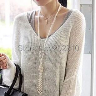 

Good quality fashion OL Style pearl necklace,2020 New type Exceed Long(140cm)Lace pearl necklace jewelry Factory low price