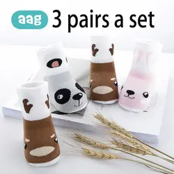 AAG Новые 3 пара унисекс мультфильм детские носки с милыми животными натуральный хлопок с отворотами махровые носки толстые теплые