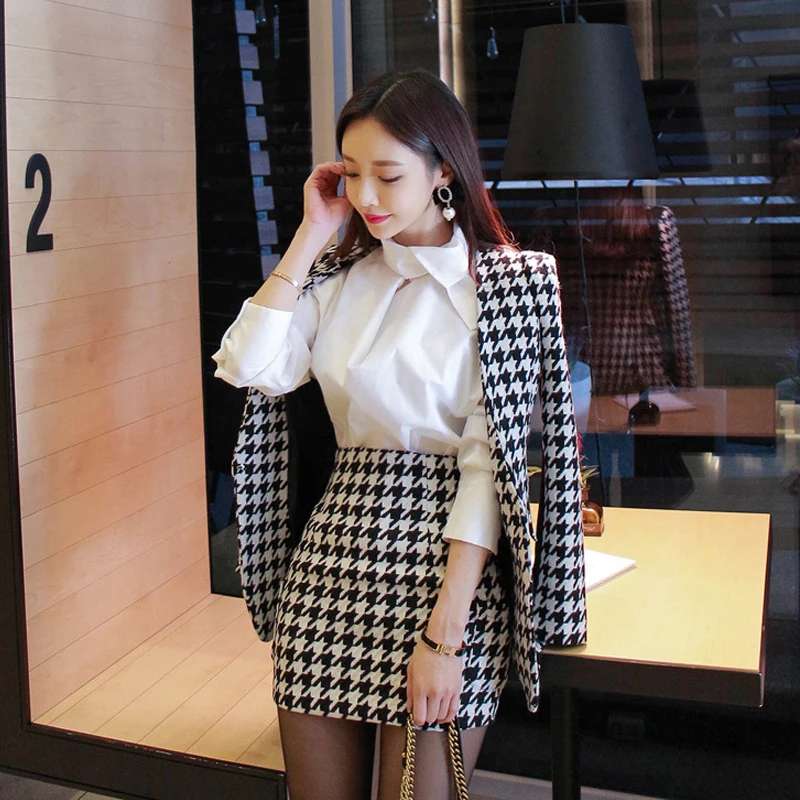 

new fashion OL temperament comfortable warm cute coat and thick slim mini pencil skirt wild work style outdoor trend women sets