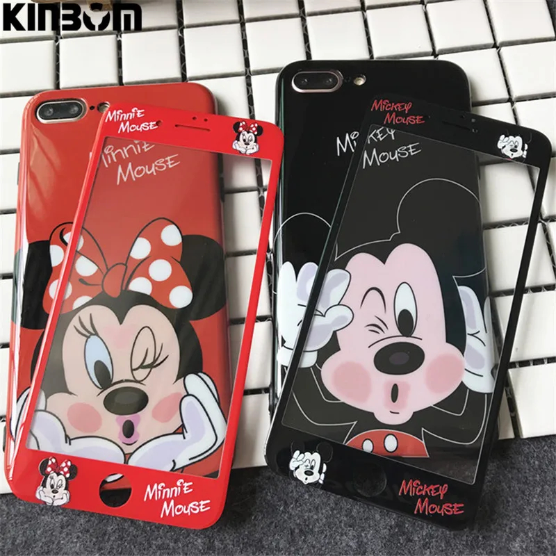 

KINBOM For Iphone X 7 8Plus 6 6sPlus Cartoon Mickey Minnie Free Film+Case Phone Case Soft Silicone Mobile Phone Housing Fundas