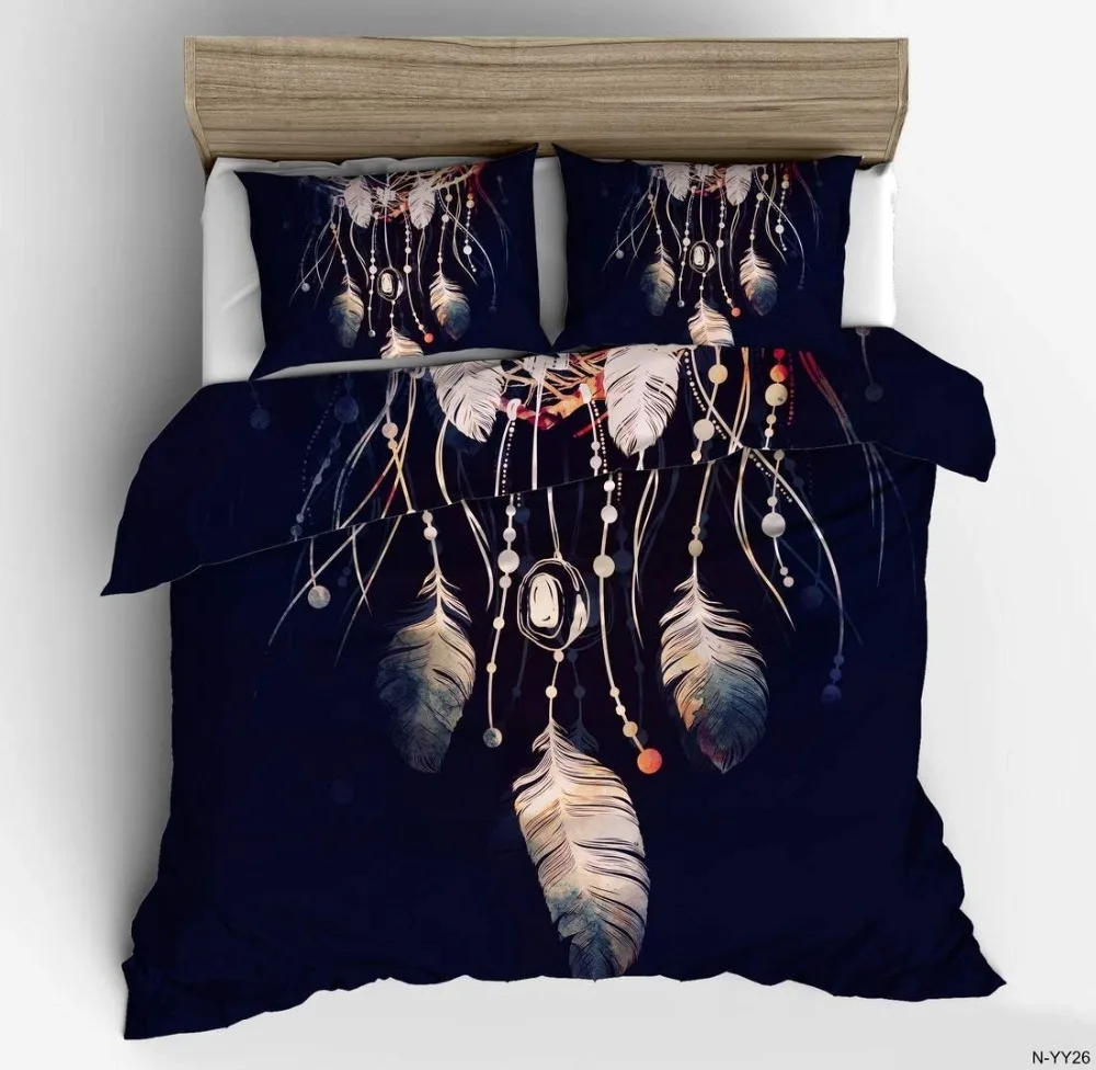 Pillowcase+Quilt Cover Bedding Set Dream catcher Feathers Print Bedclothes