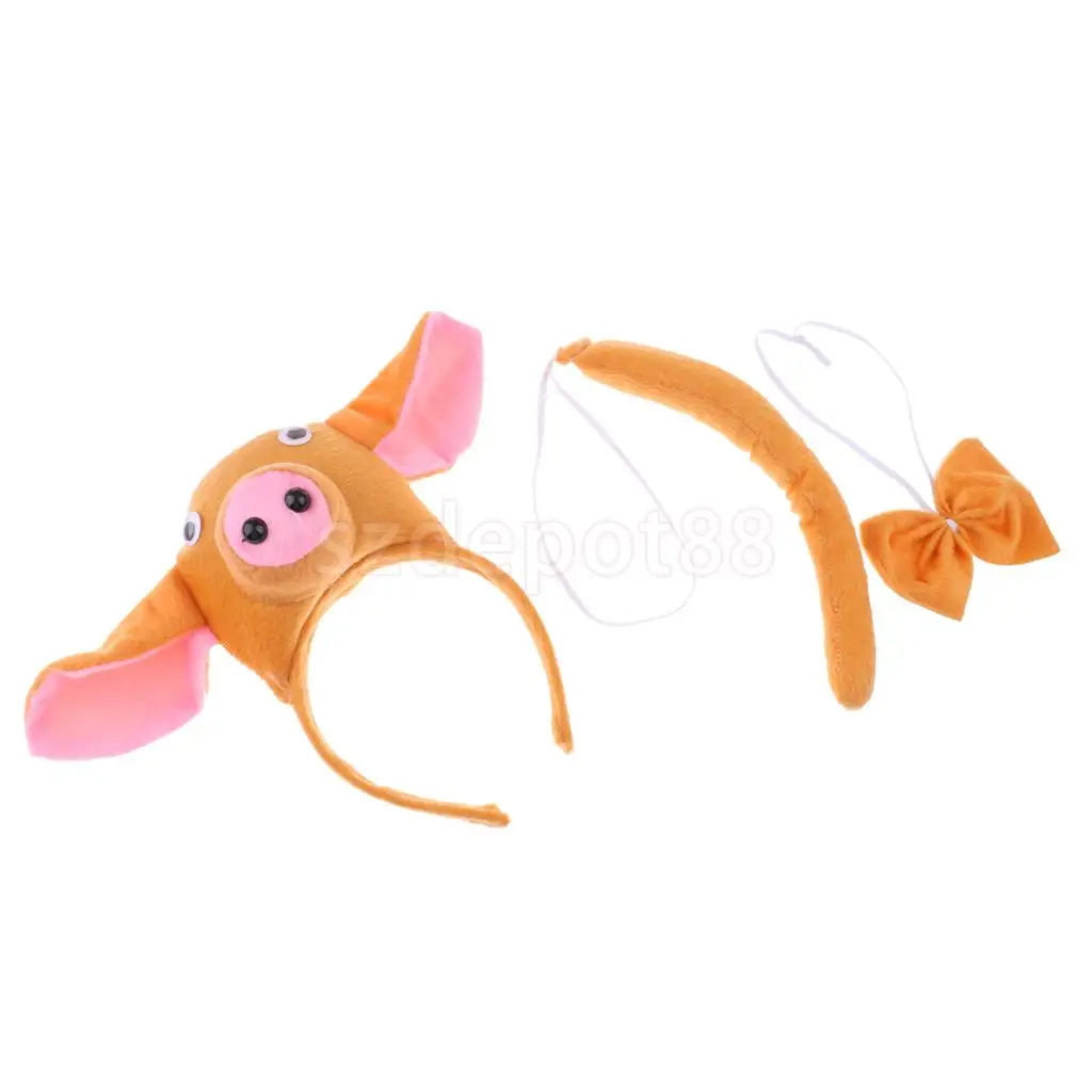 Kids Animal Pig Piggy Costume Kit Head Band Bow Tie Tail Set Fancy Dress