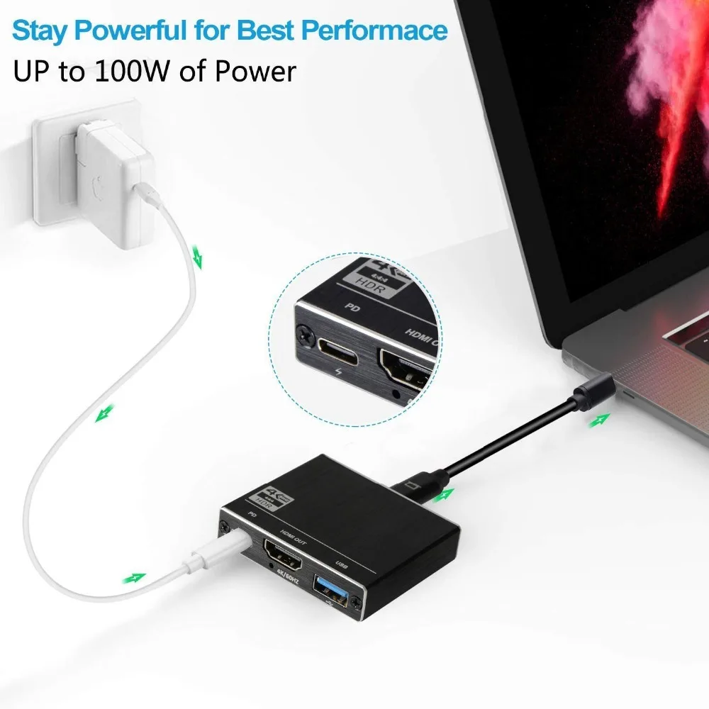 3 в 1 Thunderbolt Type C к USB 0 хаб многопортовый адаптер HDMI 2 4K 60 Гц 100 Вт PD зарядный порт для