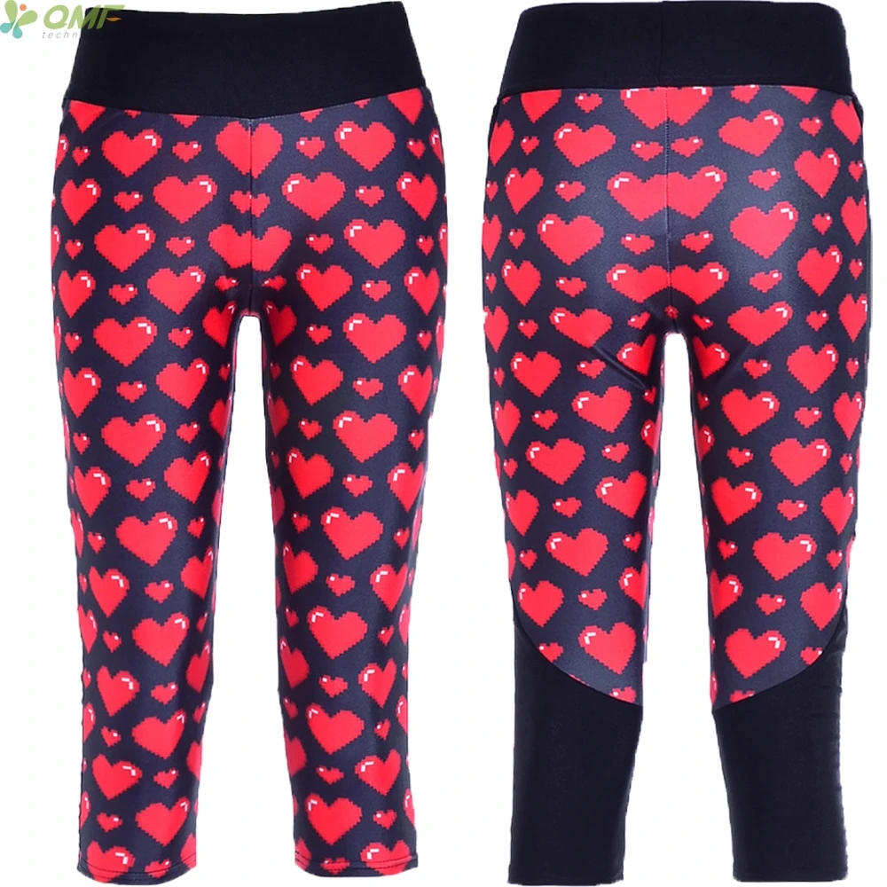 Red Love Hearts Trendy Pattern Capris Pants Female Casual Slim Crop ...