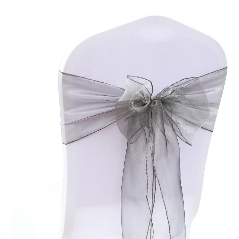 100 шт. свадебное украшение для стульев из органзы, чехлы для стульев с бантиком для свадебной вечеринки, событие банкет, Декор - Цвет: Silver