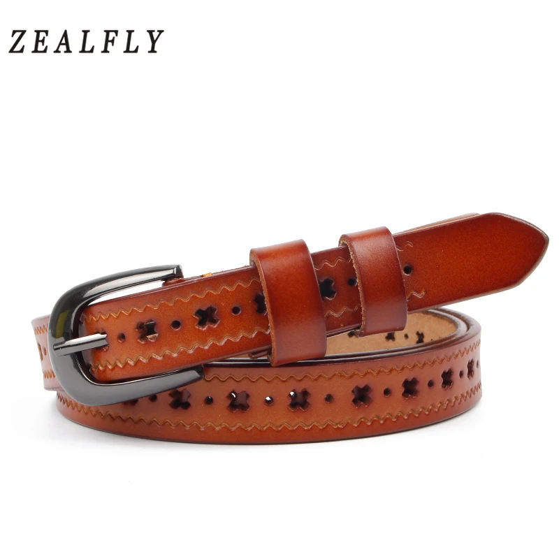 Hollow Genuine Leather Women'S Belts For Jeans Brand Design High