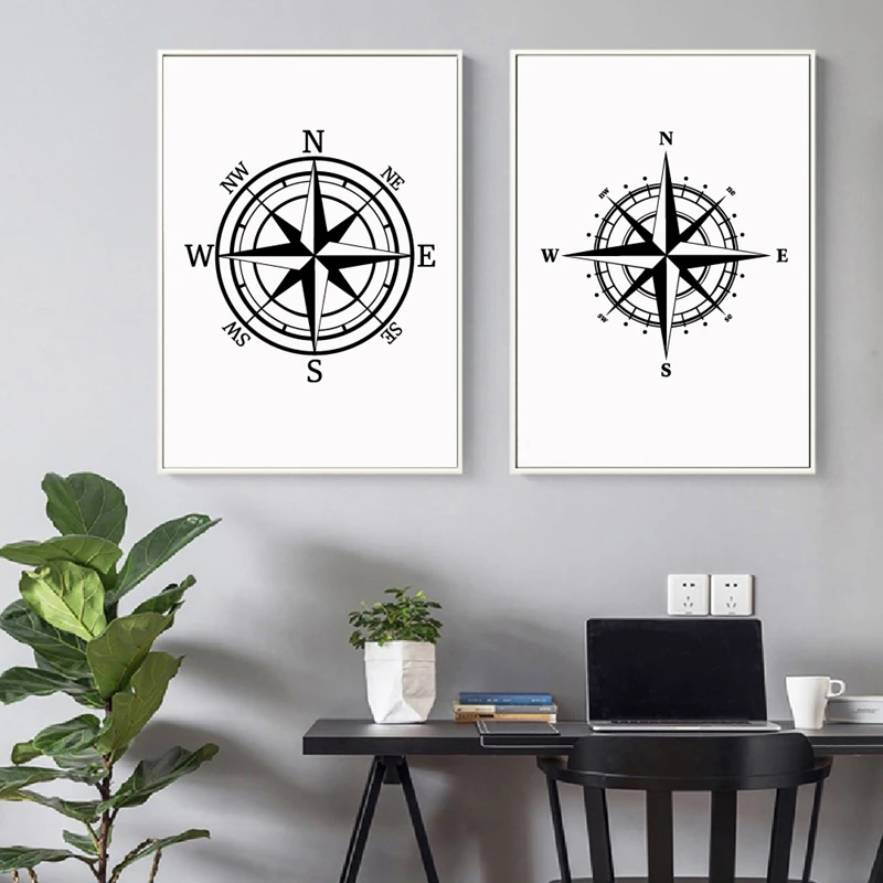 Nautical Compass Canvas Painting Home Wall Art Decor