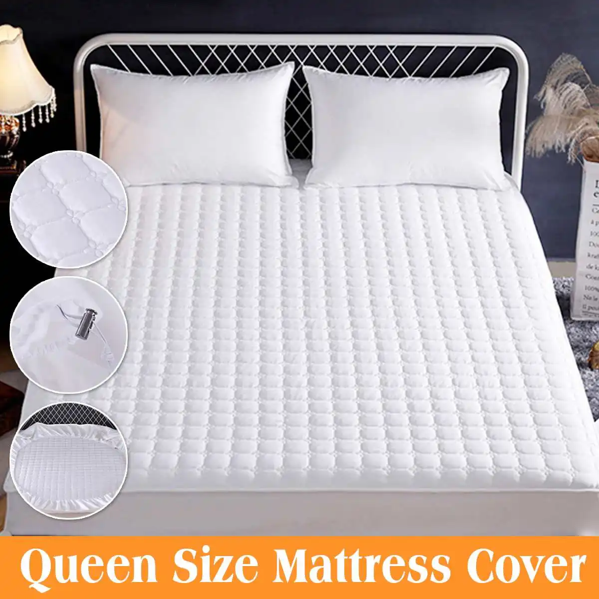 

Large Queen Size Mattress Pad Cover Topper Protector Quilted Fitted Prevent Bacteria for Home Hotel Bed Top Pad Mattress Cover
