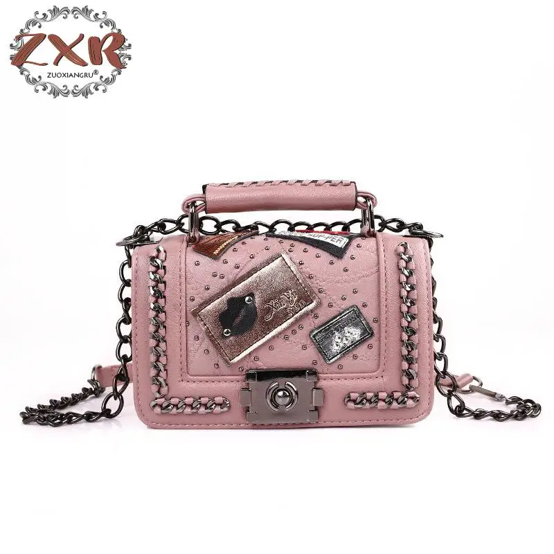 

New Women Handbags Fashion Casual Patchwork Embroidery Ladies Luxury Chain Messenger Bags Pu Leather Crossbody Rivet Handbags