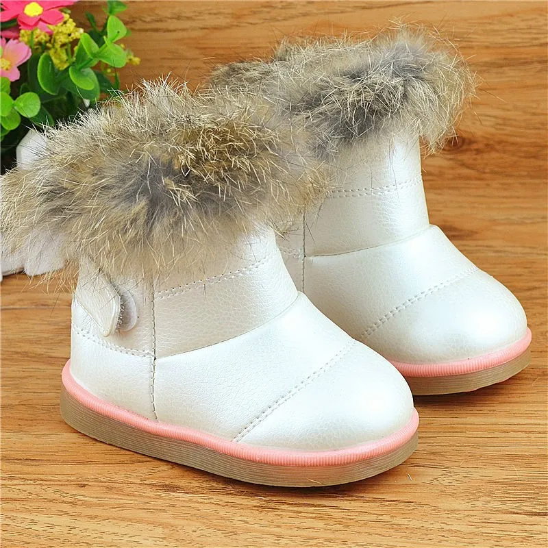 Ботинки для девочек, зимние водонепроницаемые Нескользящие резиновые ботинки на плоской подошве, зимние ботинки для малышей, детская обувь, утепленные плюшевые ботильоны, европейские размеры 21-30