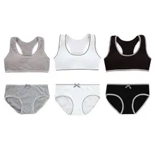 Teenager Young Girls Bra Teens Girl Underwear Puberty Student Sriped Training Bra Underwear Set