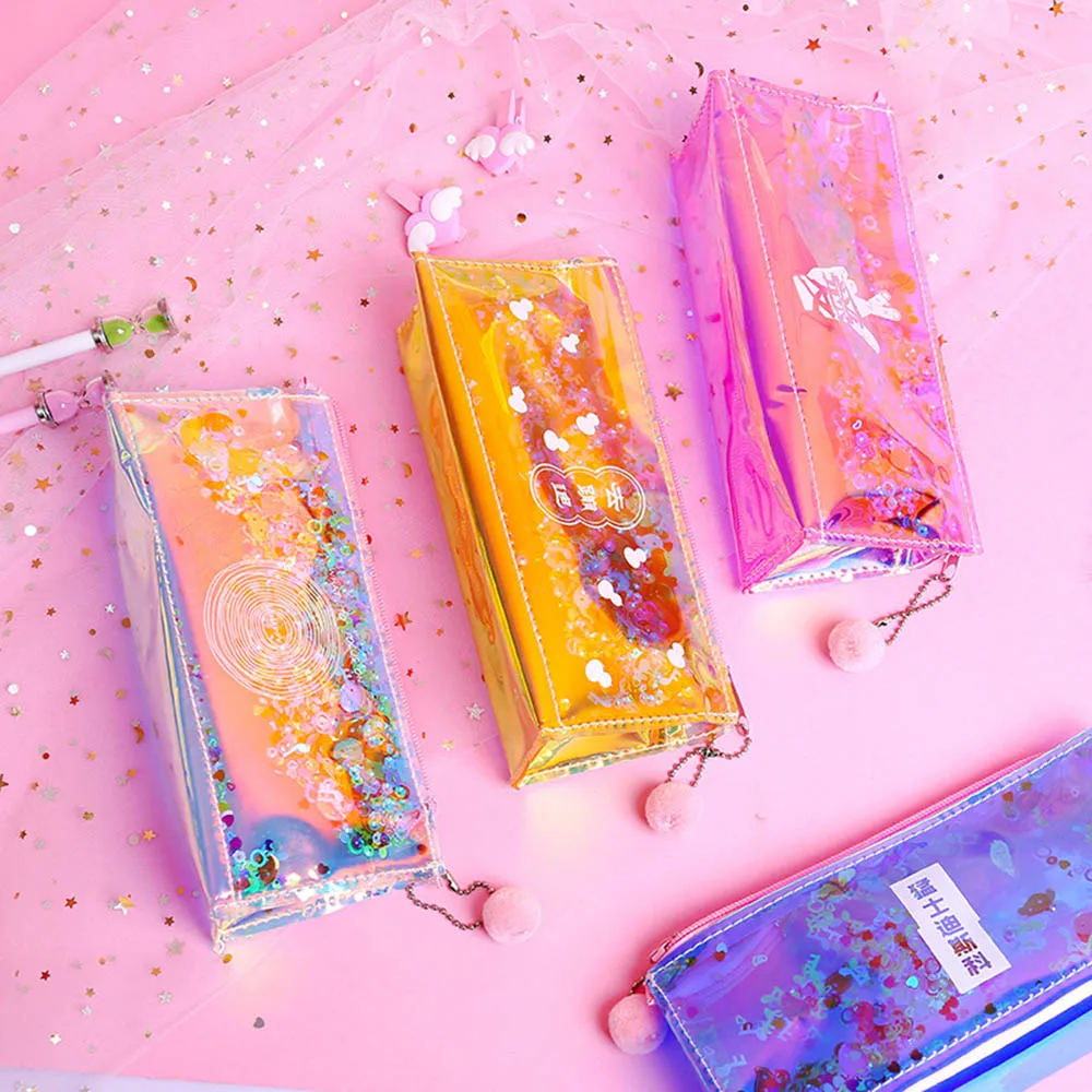

High quality Cute Cool Pencil Case Super Shiny Laser PVC Pencils Bags High Quality Stationery Pouch Office School Supplies