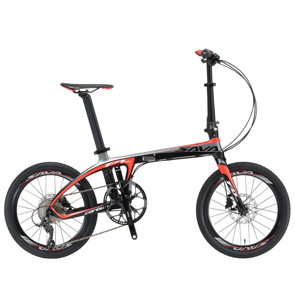 Складной велосипед SAVA, карбоновый складной велосипед, 20 дюймов, портативный велосипед с SHIMANO 105, 5800, 22 скорости, велосипедный дисковый тормоз, bicicleta plegable - Цвет: Black Red