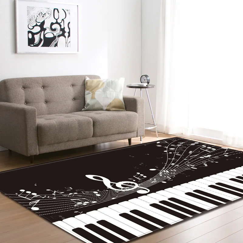 Area Rugs Bedroom Carpets Living Room Floor Mat Black Background White Piano Key 