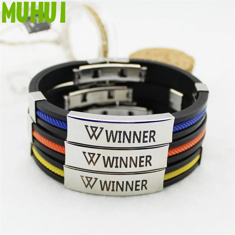 

Kpop WINNER Titanium Steel Bracelets For Women Silicone Color Men Jewelry Pulsera 18105
