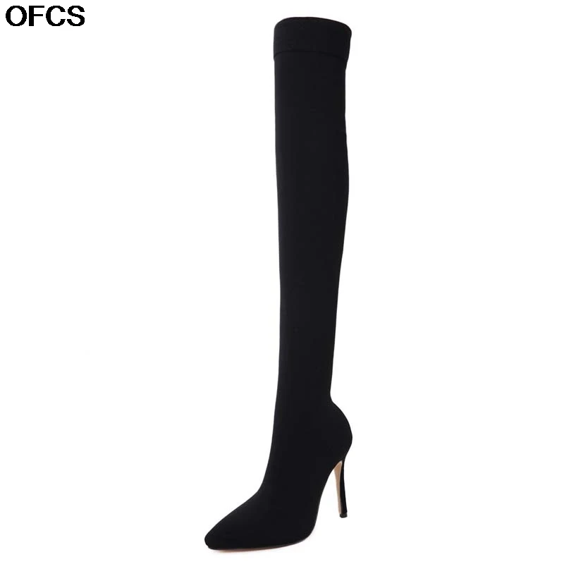 

Stretch Fabric Sock Boots High Pointed Toe Boots Pointy Toe Women Boots Over-the-Knee Heel Thigh size 35-42 Women Shoes