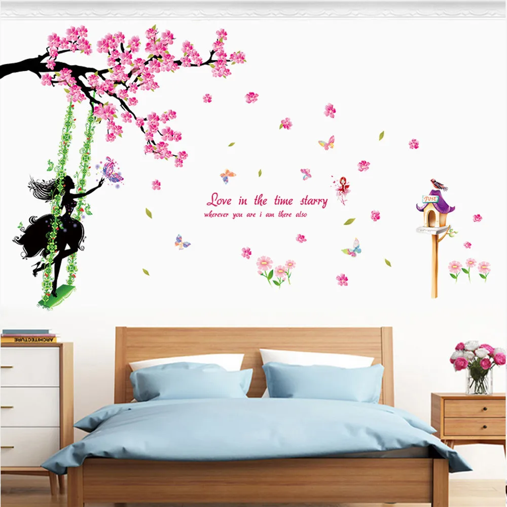 

New Butterfly Flower Fairy Stickers Bedroom Living Room Wall Stickers Home Decor vinilos decorativos para paredes Wall Decor