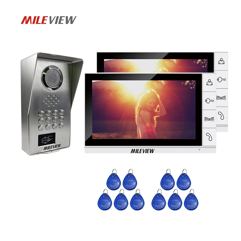 

FREE SHIPPING 9" LCD Screen Video Door Phone Intercom Kit 2 White Monitor + Metal Panel RFID Code Keypad Unlock Doorbell Camera