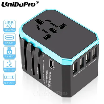 

Travel Adapter Worldwide Universal EU/UK/US/AUS Electric Plug Socket Converter AC Power 4-USB Type C Charger Adapter for Tablets