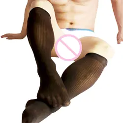 Новые стильные мужские нейлоновые шелковые носки сексуальные прозрачные полосатые мужские носки черные мужские прозрачные носки для