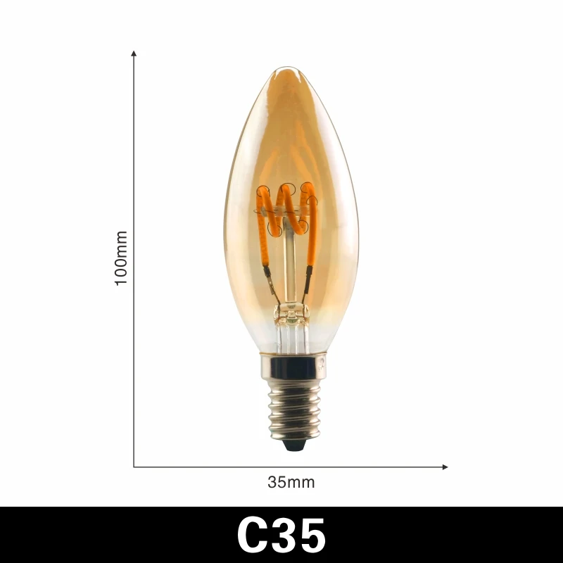 Светодиодный светильник накаливания C35 T45 ST64 G80 G95 G125, спиральный светильник 4 Вт 2200 к, Ретро Винтажные лампы, декоративный светильник, лампа Эдисона с регулируемой яркостью - Испускаемый цвет: C35