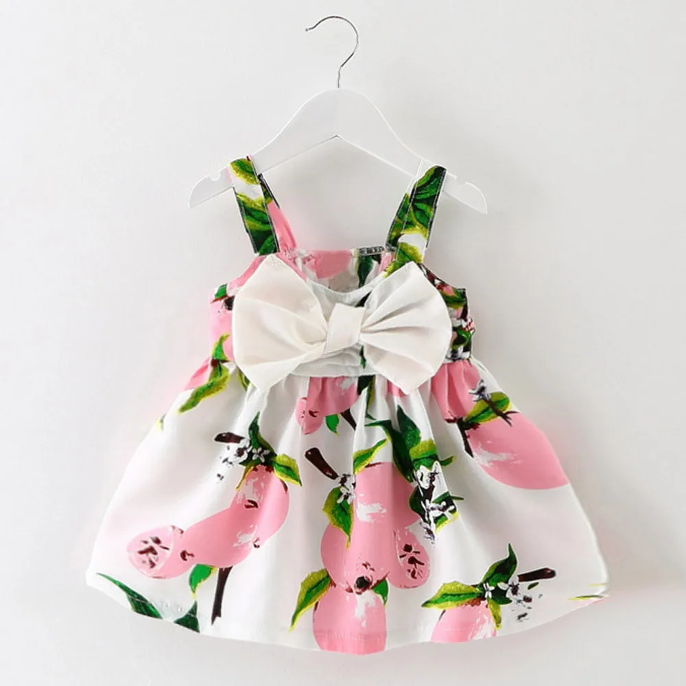 

6-24M Baby Kid Girl Lemon Printed Dress Bowknot Gallus Outfits Cotton Toddler Children Clothes Princess Party Dropshipping L#