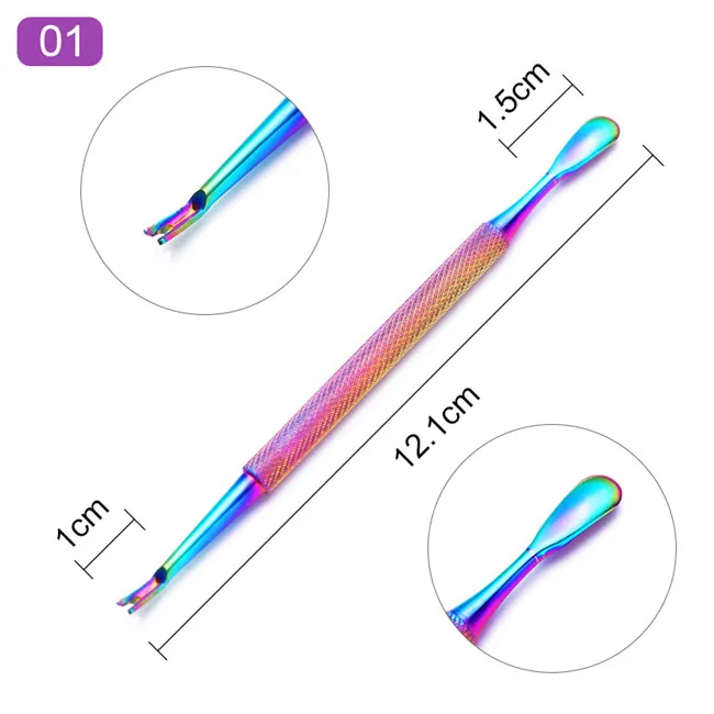 Rainbow1 LILYCUTE двусторонний Толкатель для кутикулы ногтей из радужной нержавеющей стали очиститель для удаления омертвевшей кожи Маникюр Педикюр Инструменты для ухода за ногтями - Цвет: Rainbow1