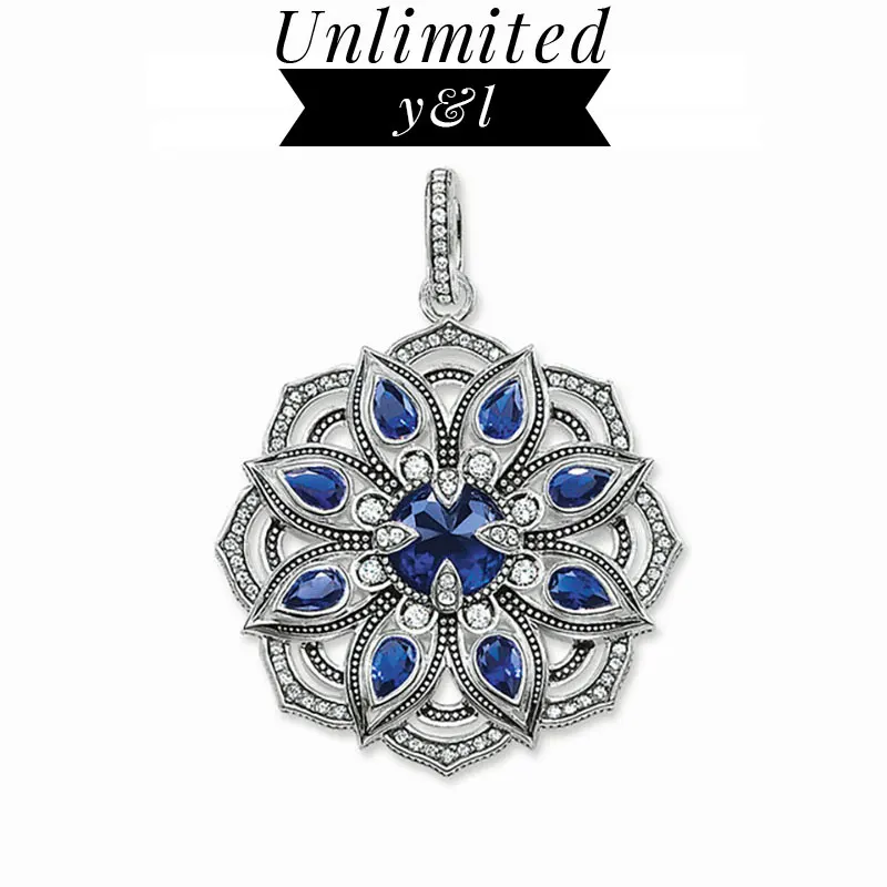 

Blue CZ Lotus Flower Multilayer Pendants 925 Sterling Silver Fit Thomas Style Fashion DIY Jewelry Necklace Chain Women 2019 New