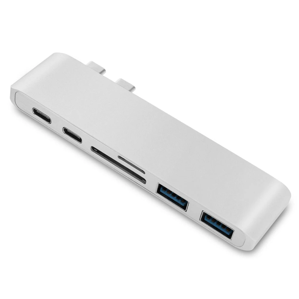 Redlai usb-хаб с двумя портами USB C концентратор для SD FT слот для чтения карт USB C концентратор 3,0 адаптер для MacBook Pro/Air 13 USB-C type-C - Цвет: Серебристый