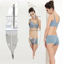 Новые современные 3D Перьевые акриловые зеркальные настенные стикеры Съемные Серебристые наклейки Искусство DIY украшения для дома гостиной спальни