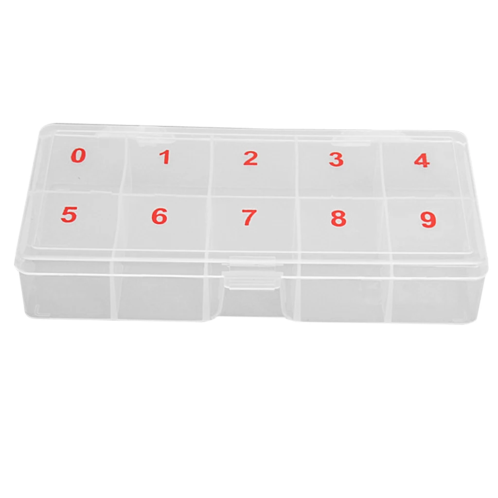 Empty Transparent False Nail Art Tips Rhinestone Storage Case Box Container 10 cells