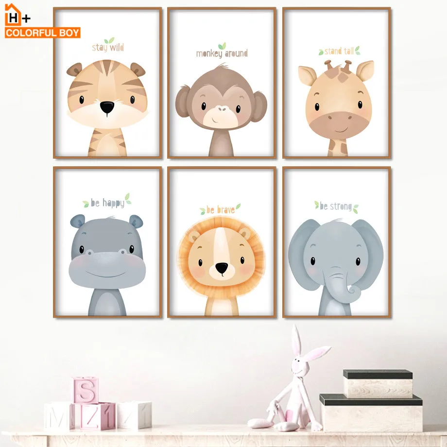 Baby Tiger Monkey Giraffe Lion Nursery Wall Art Canvas Painting Nursery Wall Art Canvas Painting