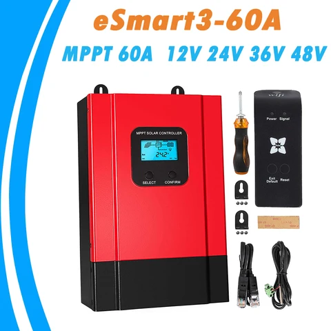 Controlador de Carga Regulador do Painel Solar da Eficiência Elevada do Lcd do Automóvel para a Entrada Mppt Solar 24 36 48 Máxima 150vdc Esmart3-60a 60a 12 v