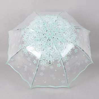 

Women Transparent Clear Rain Sun Umbrella Folding Romantic Sakura Cherry Flower Umbrellas HYD88